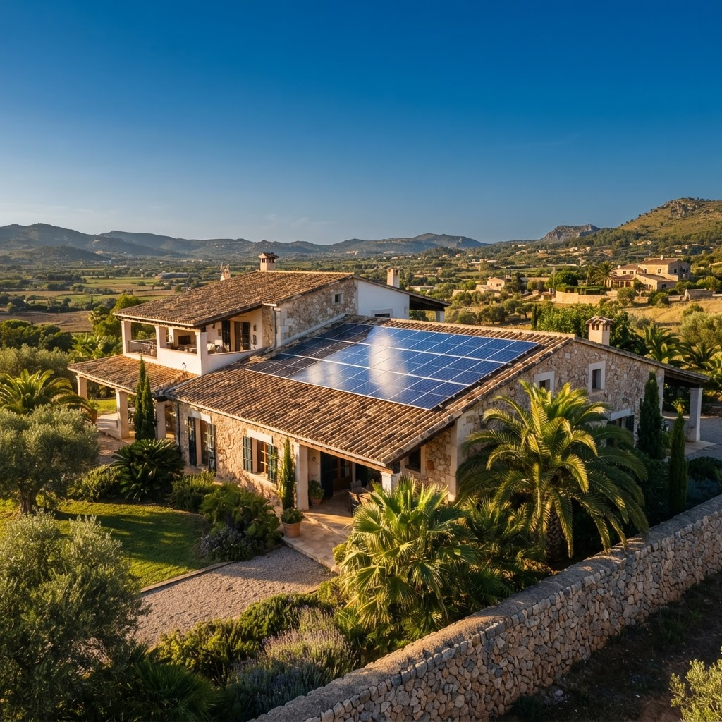 Professionell gereinigte PV-Anlage auf einer Finca auf Mallorca